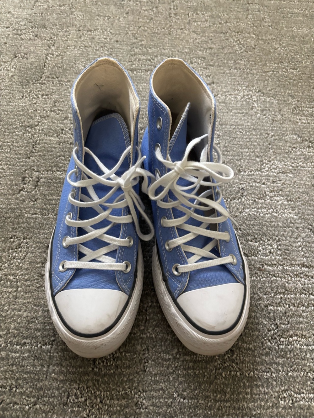Platform Converse High-Top Sneakers in Light Blue and White